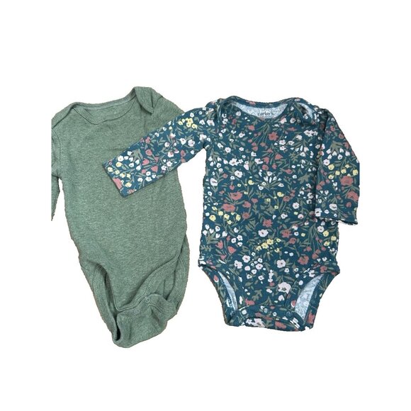 Cloud Island & Carter's Baby 6 Mo 2 one piece Shirts 6 Months Long Sleeves Green - Picture 1 of 5